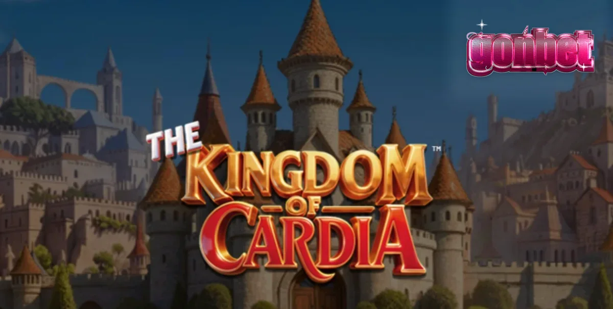 The Kingdom of Cardia slot machine interface featuring whimsical card characters and a vibrant garden backdrop.